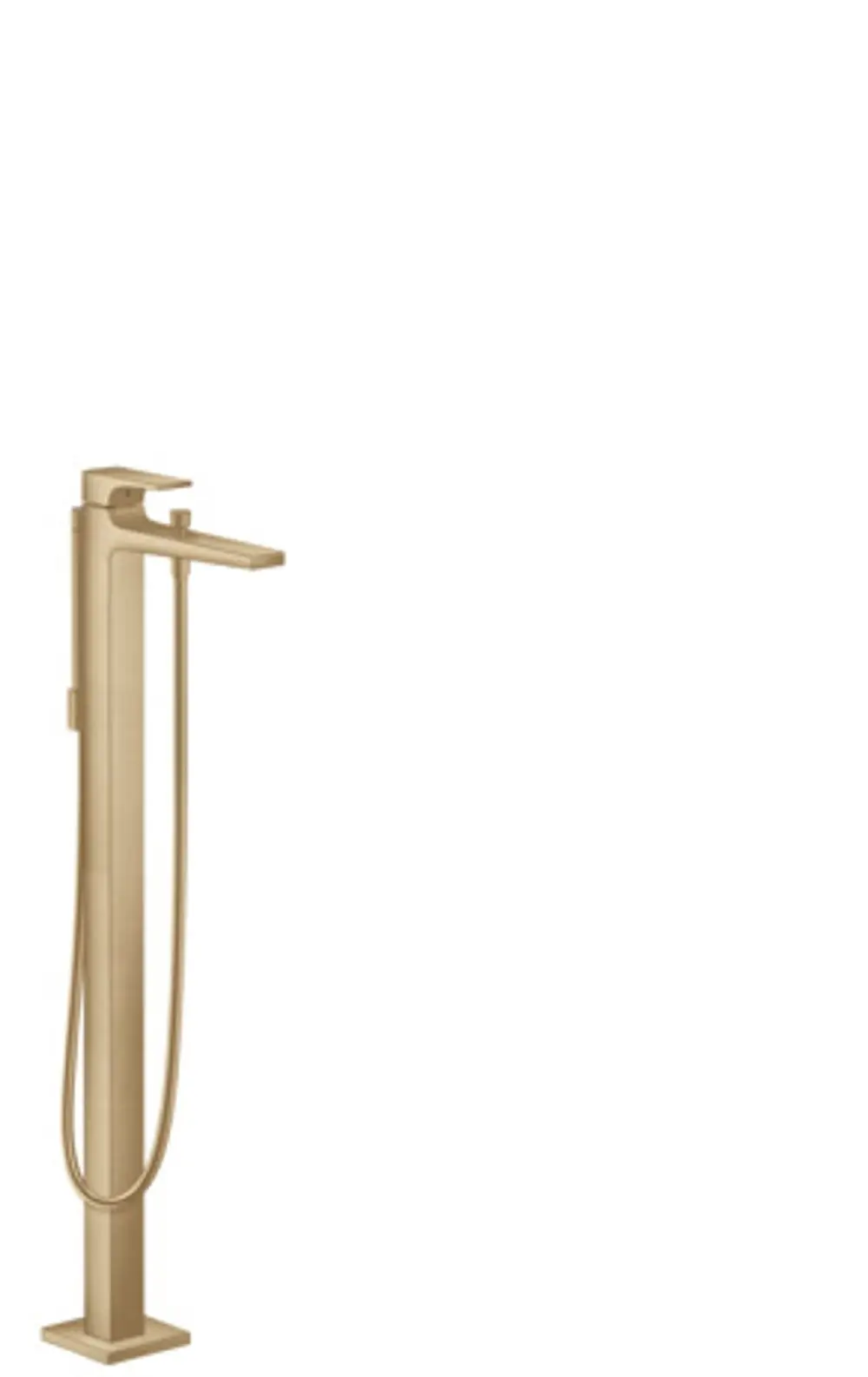 Hansgrohe Wannenmischer mit einem schlanken, hohen Design in gebürstetem Bronze-Finish. Der Hebelgriff ermöglicht eine einfache Bedienung.